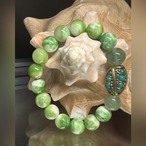 RARE PERSIAN JADE + FLUORITE + TURQUOISE NATURAL BRACELET size 7”